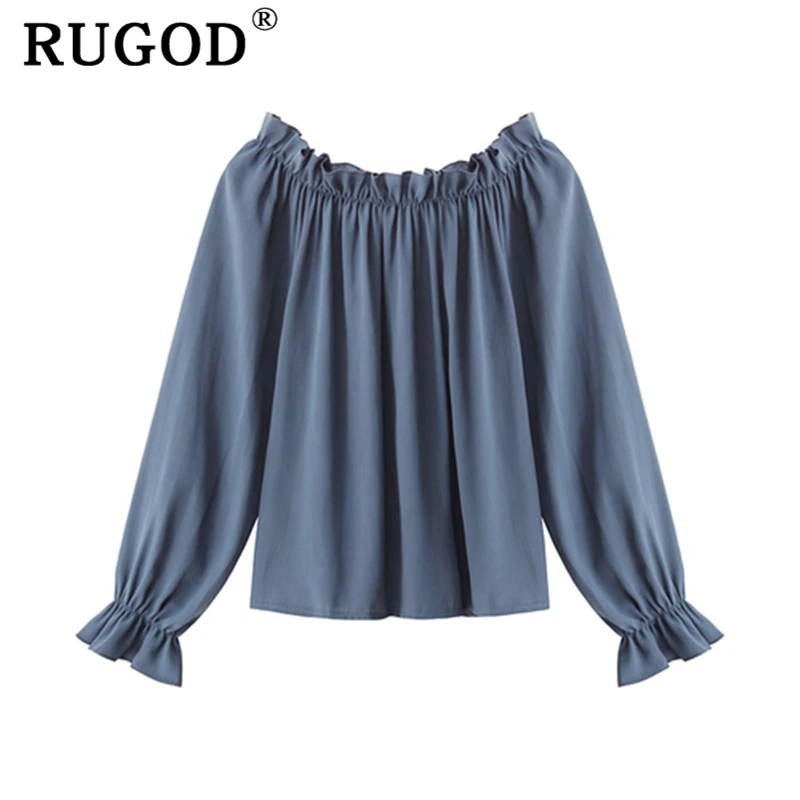 

RUGOD 2020 Elegant off shoulder women blouse Korean chic flare sleeve chiffon shirts female Fashion ruffles spring summer tops