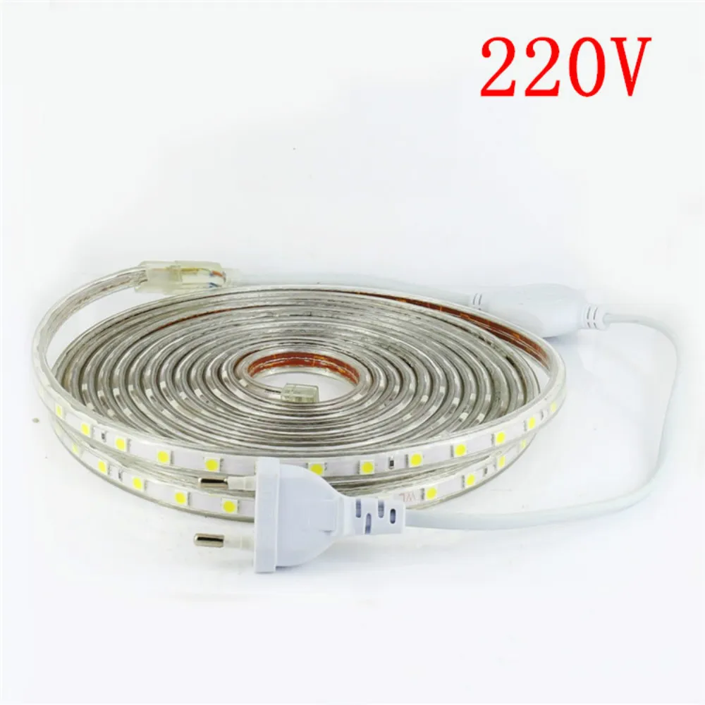

Светодиодная лента 220 В 5050SMD, водонепроницаемая уличная гибкая светодиодная лампа с европейской вилкой, теплый белый свет, 1 м, 2 м, 3 м, 5 м, 10 м, ...