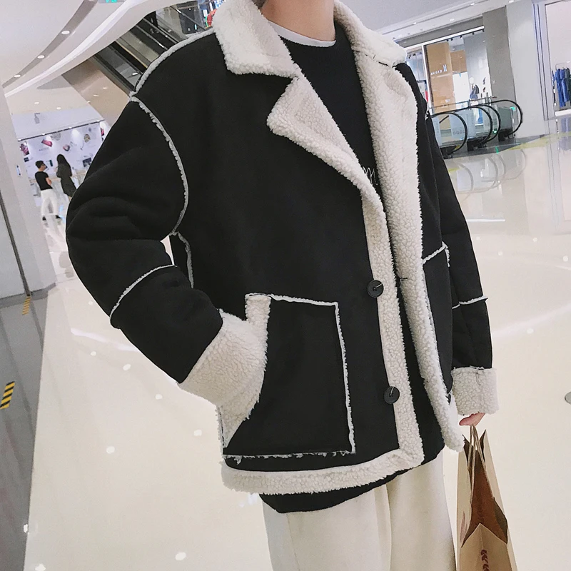 Зимняя мужская куртка пальто из овечьей шерсти утолщенная теплая флисовая