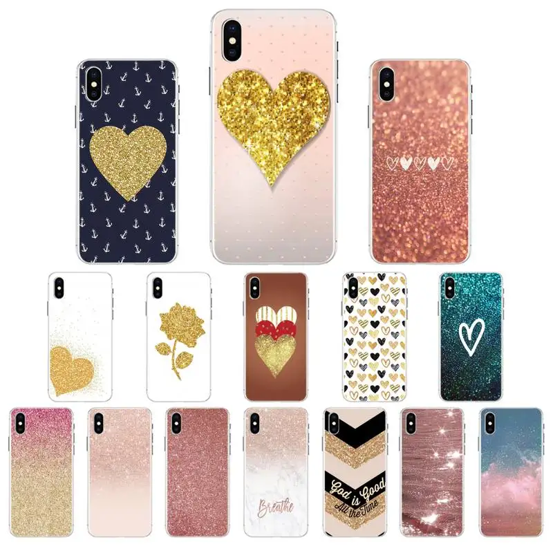 

YNDFCNB Gold Rose Love heart Phone Case For iphone 13 X XS MAX 11 12 pro max 6 6s 7 7plus 8 8Plus 5 5S XR se 2020 case