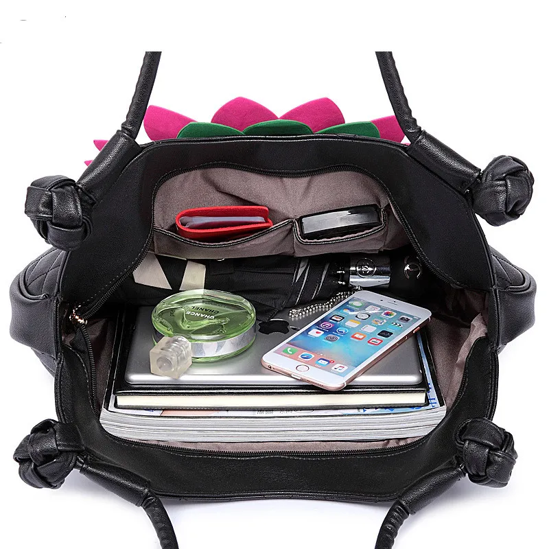 

2020 Women New Fashion Unique Sunflower Applique Woven pattern Ethnic Style Large Capacity Tote Bag Shoulder Bag Office Daily