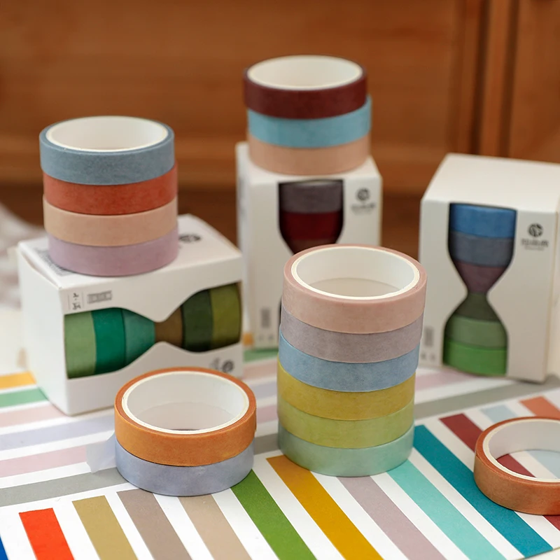 

6pcs/Box Washi Tape Set Morandi Pure Color Simple Japanese Fashion Handbook Material Stationery Sticker