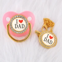 luxury crystals diamond pink baby pacifier kid dummy orthodontic bling pacifier chain love dad chupete de bebe baby shower gift