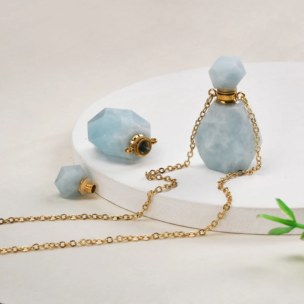 

BOROSA 5PCS Wholesale Design Aquamarine Faceted Perfume Bottle Connector Jewelry for Necklace G2063