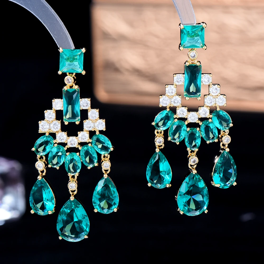 missvikki Lucky Bright Yellow Green CZ Dangle Earrings For Women Girl Daily Fashion Gift Bridal Wedding Earrings Trendy Jewelry