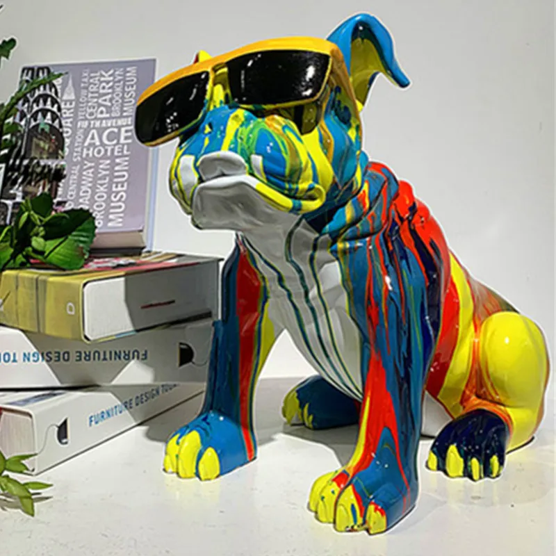 

Nordic Decoration Home Colorful DRAWING WEAR GLASSES FRENCH BULLDOG HAND DRAWING RESIN INDIVIDUALITY SCULPTURE HOME DECOR GIFT