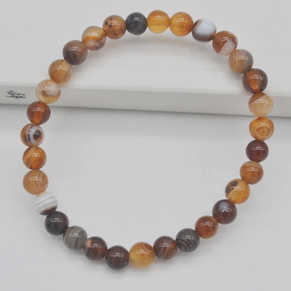 Brown Veins Agate 6 мм Лабрадорит/Зеленый Малахит/кристалл/Песчаник/Лапис/Сердолик/Howlite/тигровый глаз браслет стрейч-бижутерия в подарок 1 шт - Окраска металла: Brown Veins Agate