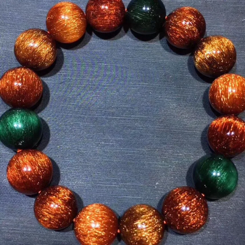 

Certificate 13.5mm Natural Copper Rutilated Bracelet For Woman Man Crystal Quartz Round Beads Lucky Gift Gemstone Jewelry AAAAA