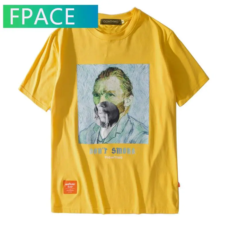 

GONTHWID Funny Smoking Van Gogh T Shirts Streetwear Harajuku Style Mens Hip Hop Street Tshirts 2020 Summer Fashion Male Tops Tee