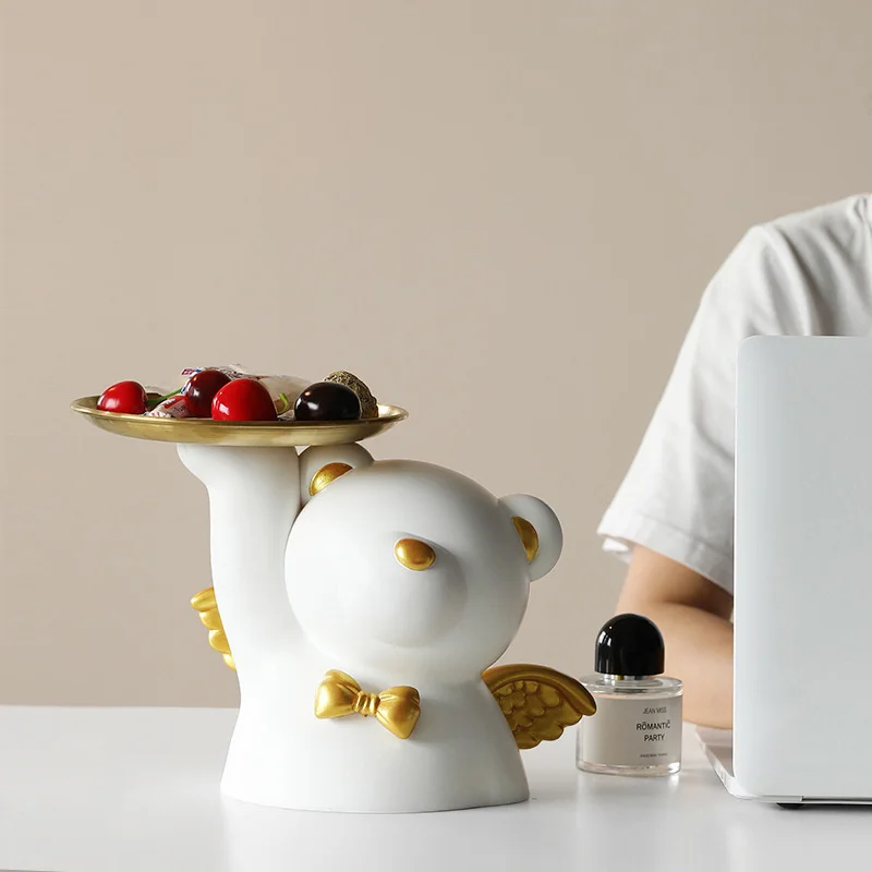Bandeja n&oacute;rdica de lujo para decoraci&oacute;n del hogar, bandeja creativa con forma de alas de &Aacute;ngel y oso, para sala de estar, porche, llave, fruta, joyer&iacute;a, placa, regalo-1