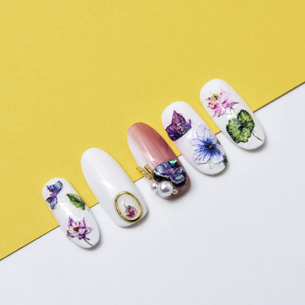 1 шт. 3D акриловые Выгравированные наклейки для ногтей рельефные розовые