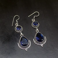 gemstonefactory big promotion 925 silver vintage charms blue topaz women ladies jewelry gifts dangle drop earrings 20211969