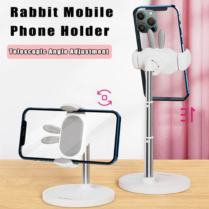 

Desk Mobile Phone Holder Stand Cute Rabbit Universal Adjustable Desktop Multi-angle Tablet Holders Retractable Lifting Stands