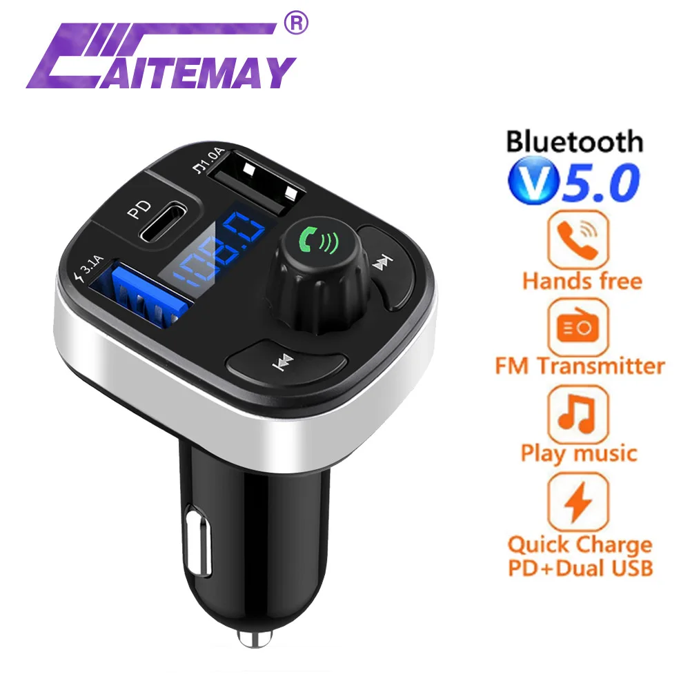 

kebidu Bluetooth 5.0 Car Kit Handsfree Wireless FM Transmitter Car MP3 Player with PD18W QC3.0 Quick Charge Car Charger