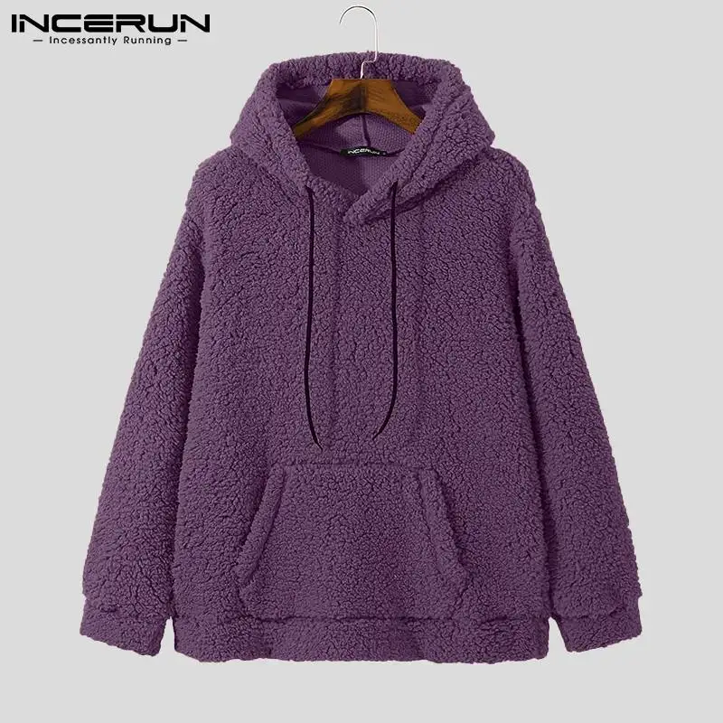 

Autumn Men Hoodies Hooded Bubble Fleece 2021 Solid Color Streetwear Long Sleeve Casual Pullover Cozy Men Sweatshirts 5XL INCERUN