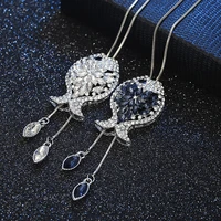 sinleery fashion silver color long chain fish pendant adjustable necklaces for women blue black cubic zirconia jewelry my009 ssp
