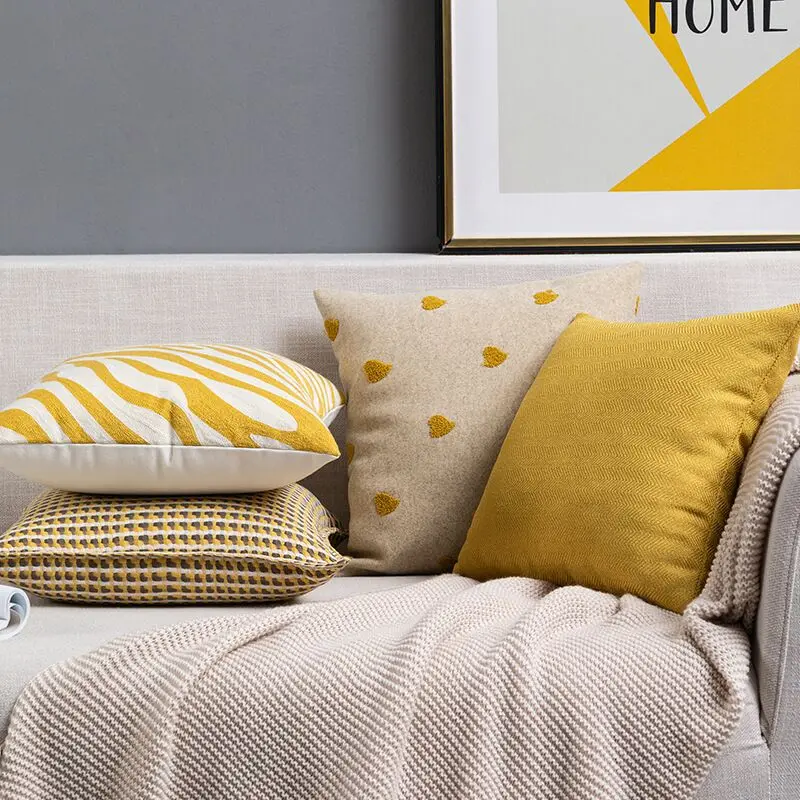 

Подушка в скандинавском стиле с желтым галстуком, жаккардовые подушки с геометрическим рисунком, симпатичная дизайнерская модель для гост...