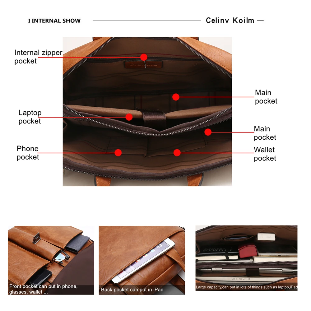 CLEINV KOILM Business Travel Handbag office Business Male Bag For A4 Files Man Briefcase Big Size 14 inches Laptop Bags Tote bag