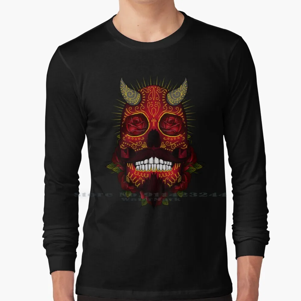 

Sugar Skull Demon Long Sleeve T Shirt Tee Sugar Skull Day Of The Dead Dia De Los Muertos Halloween Mexican Mexico Skeleton