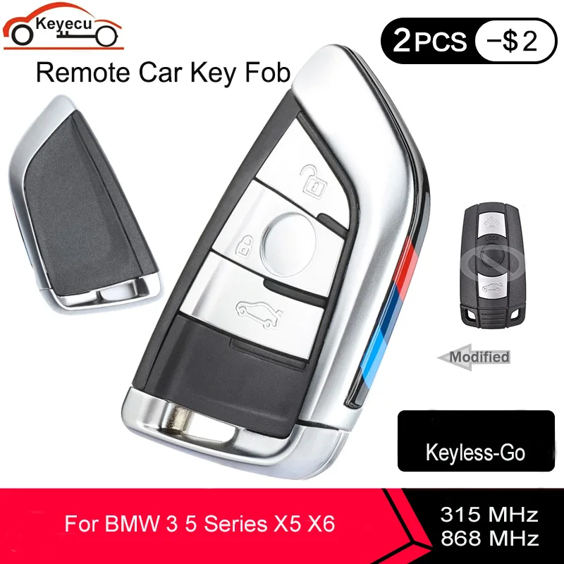 KEYECU Keyless-Go Modified 3 Button Remote Car Key Fob 315 / 868 MHz PCF7952 Chip CAS3 System for BMW 3 5 Series X5 X6