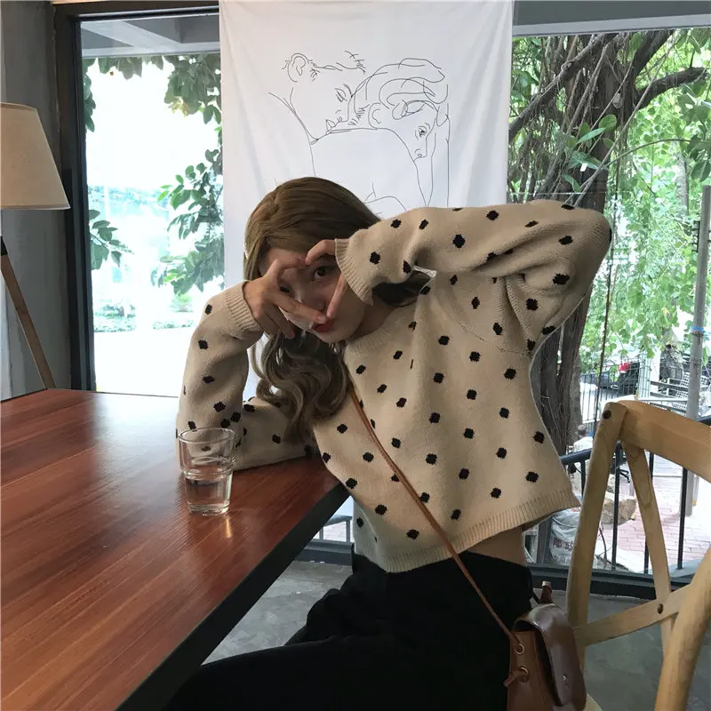 Милый Пуловер в горошек с изображением кошечки-инопланетянина Новинка 2019 года