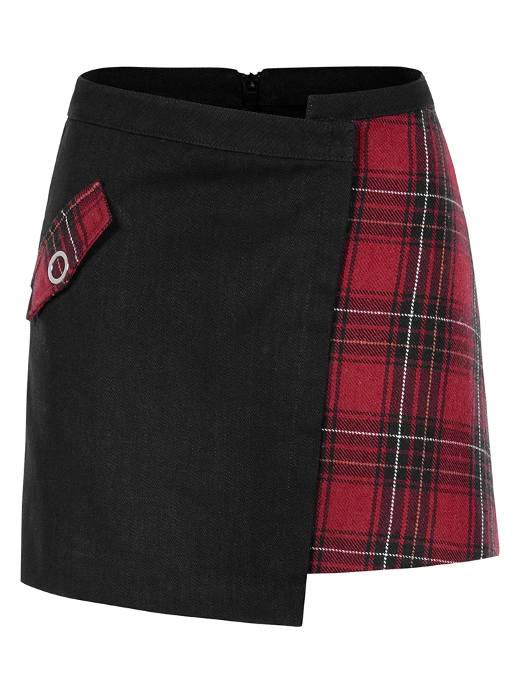 Женская облегающая юбка в клетку двухцветная стиле панк-рейва Харадзюку С