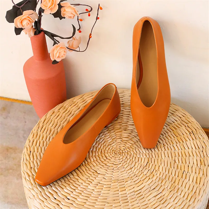 

Meotina Glove Shoes Women Natural Genuine Leather Flat Shoes Sheepskin Pointed Toe Flats Fashion Female Footwear Black Size 40