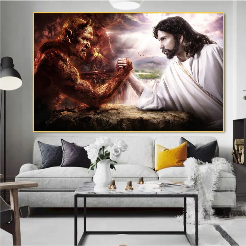Фото Картина на холсте с изображением бога Иисуса против Сатаны | Дом и сад