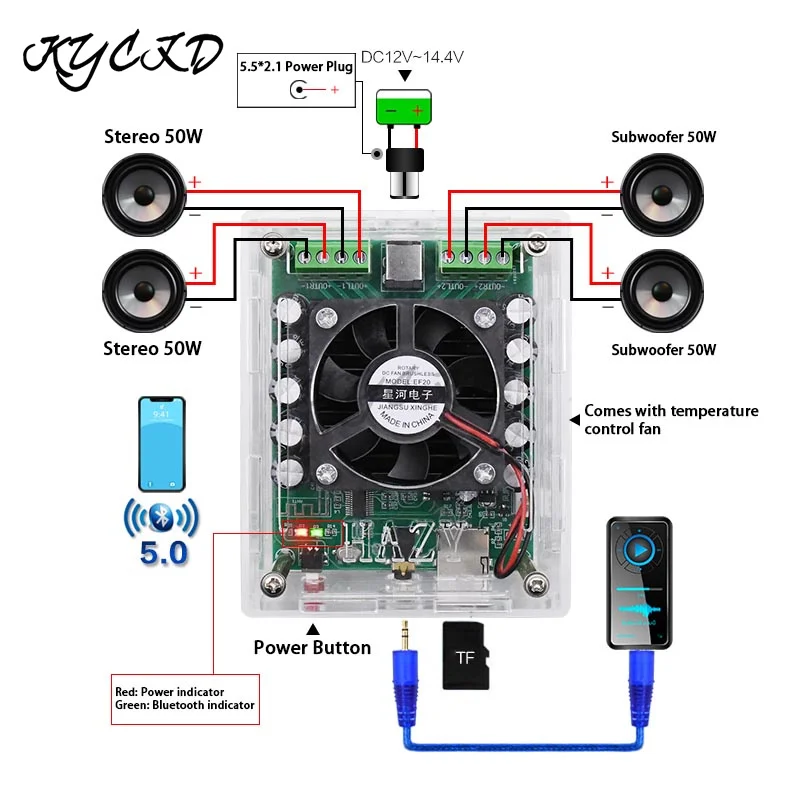 

TDA7850 Bluetooth 5.0 Amplifier Board 50W*4 4 Channel Stereo Subwoofer Audio Power AMP Class A B For Car Speaker Home Theater