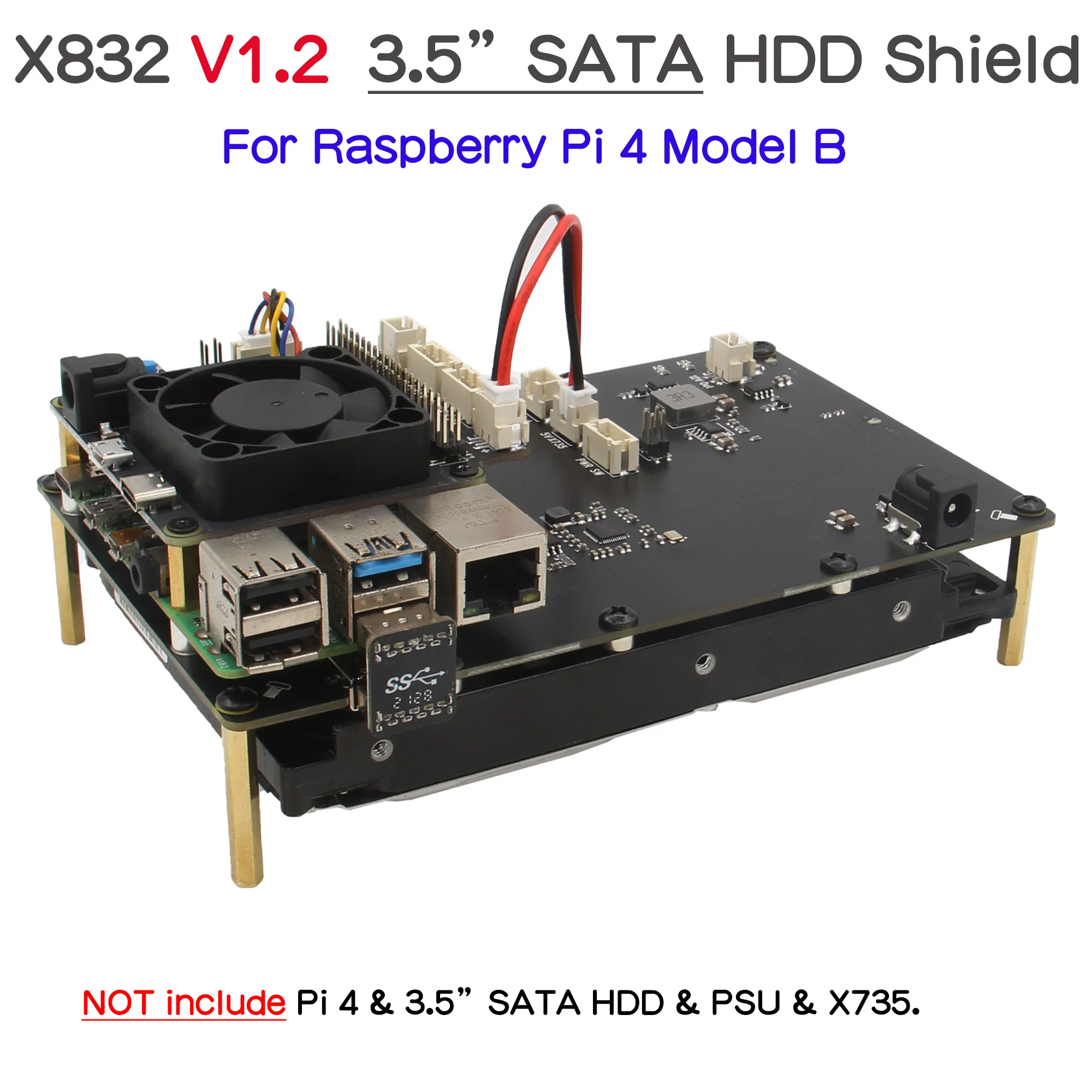 

Raspberry Pi 4 Model B X832 V1.2 Storage Expansion Board Supports 3.5 inch SATA HDD Compatible with Pi 4B