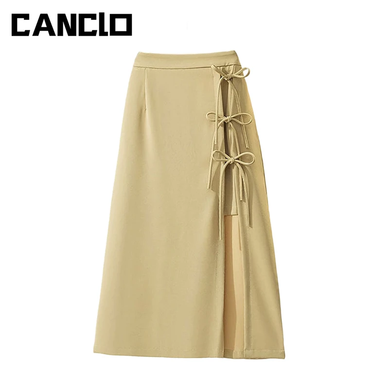 

Летние юбки для женщин 2021 с высокой талией для вечеринки Повседневная Асимметричная юбка на завязках с разрезом в стиле High Street корейская мо...