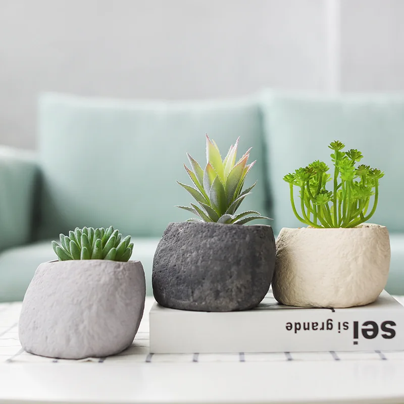 

Mini vegetarian meat flowerpot ceramic imitation stone basin home balcony interior Mini ornaments home decoration