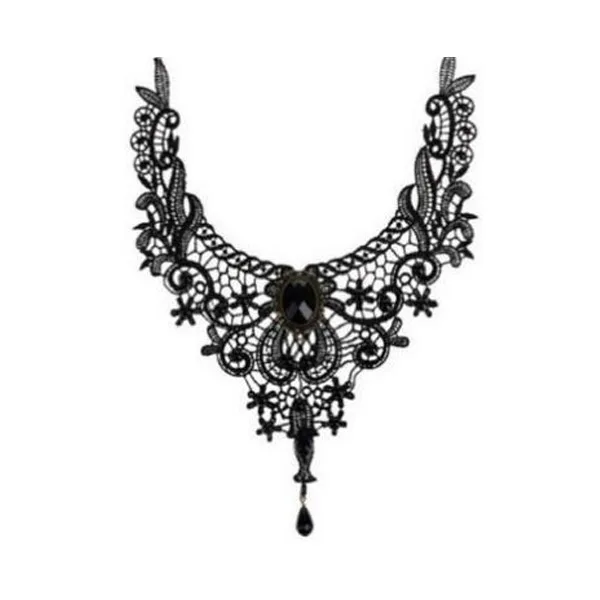 F Новые Collares сексуальные Чокеры в готическом стиле кристально черное кружевное ожерелье, колье винтажное викторианское женское чокер стимпанк ювелирные изделия - Окраска металла: F