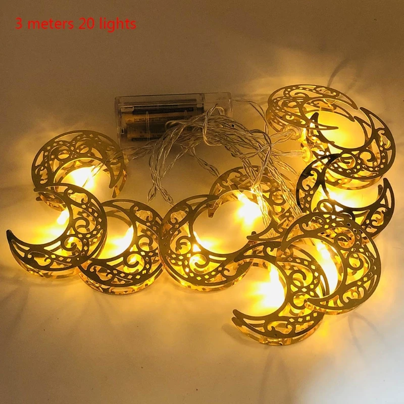 

Eid Mubarak String Lights Vintage Star Moon Castle Shaped 10/20 LEDs Battery Operated Waterproof Hanging Lanterns for Muslim