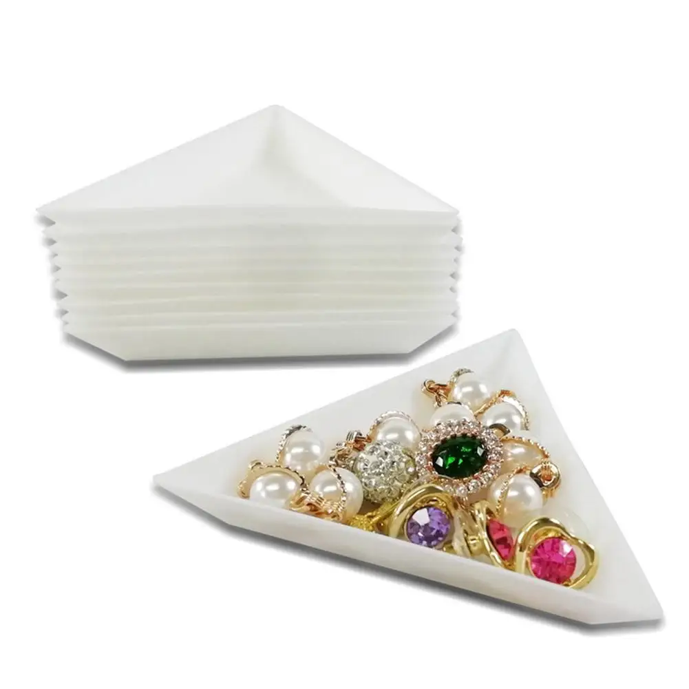 

10Pcs Plastic Triangle Round Rhinestone Beads Nail Art Plate Storage Tray Holder