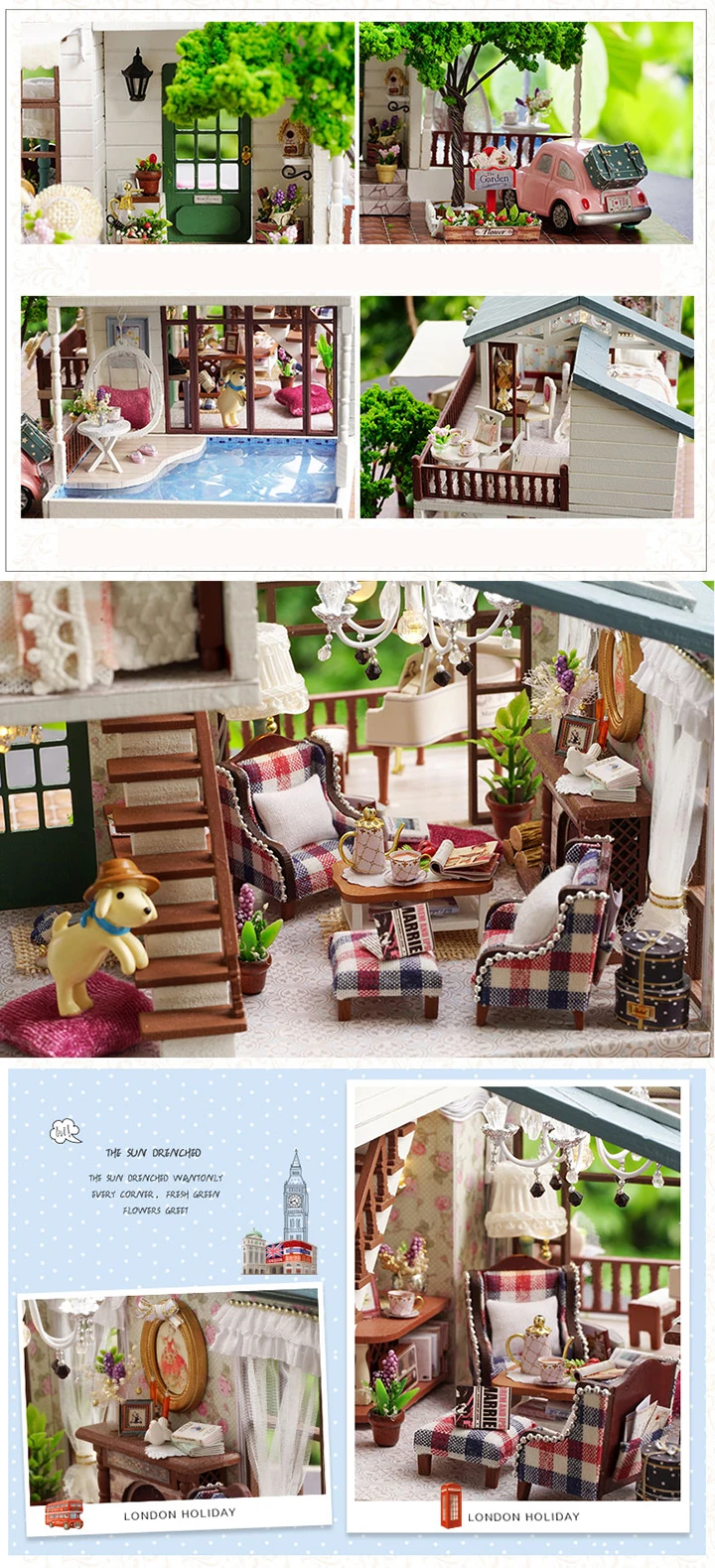 Muñeca casa miniatura DIY casa de muñecas con muebles de casa de madera juguetes para niños Regalo de Cumpleaños A066