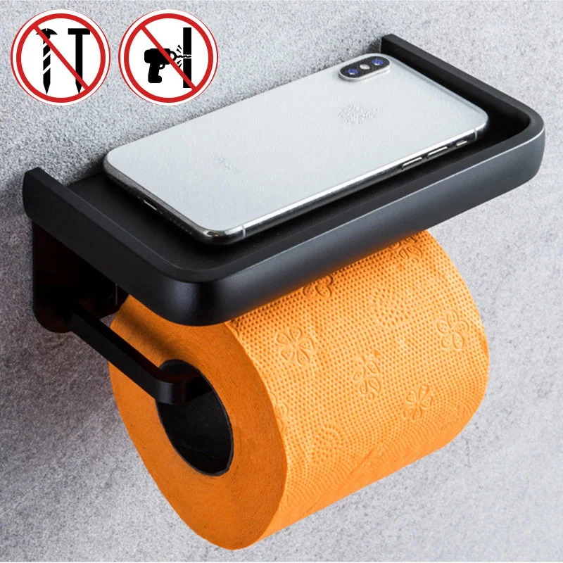 

Punch-Free Toilet Paper Holder Mobile Phone Bathroom Multi-Function Shelves Wall-Mounted Stainless Paper Holder WC Accessories
