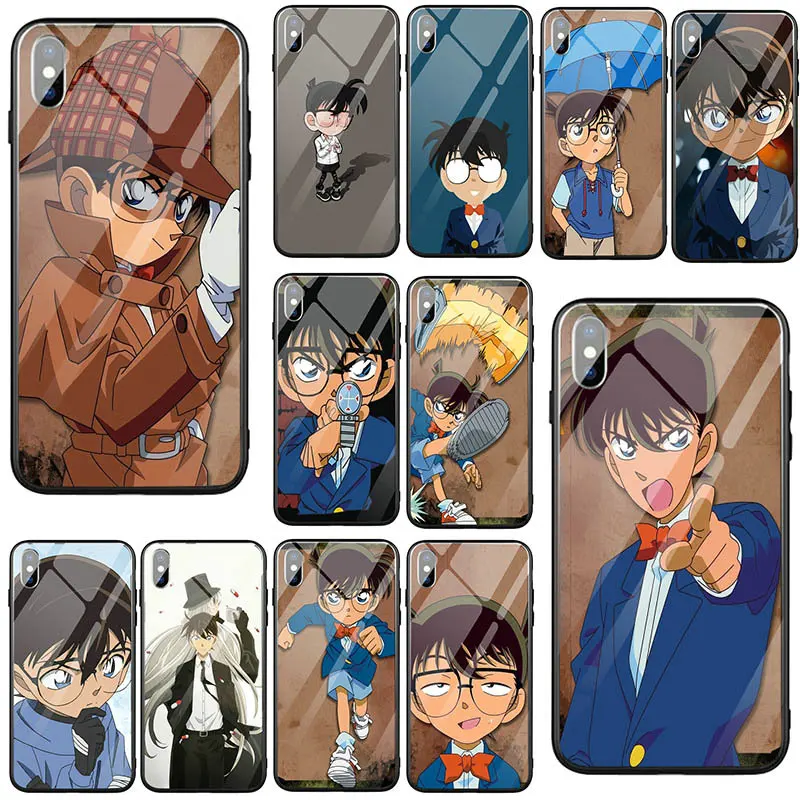 Чехлы для телефонов из закаленного стекла iPhone 5 5S SE X XR XS 11 Pro Max 10 7 6 6s 8 Plus Anime Detective
