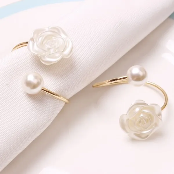 

6Pcs/Lot Wedding Pearl Rose Flower Napkin Buckle Napkin Ring Napkin Decoration Circle
