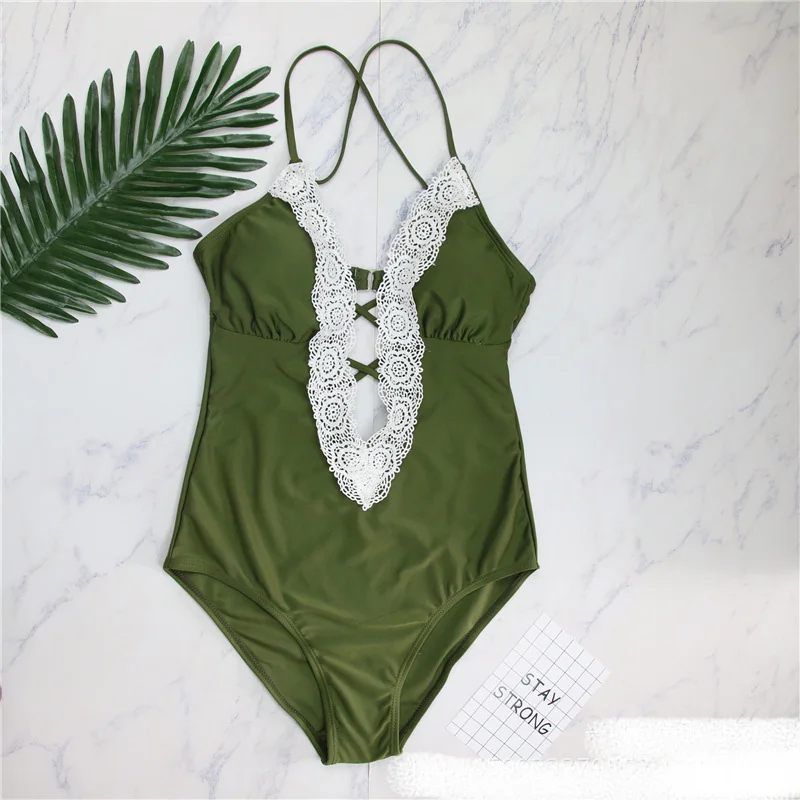 Сексуальный цельный купальник со шнуровкой женский с глубоким v-образным вырезом