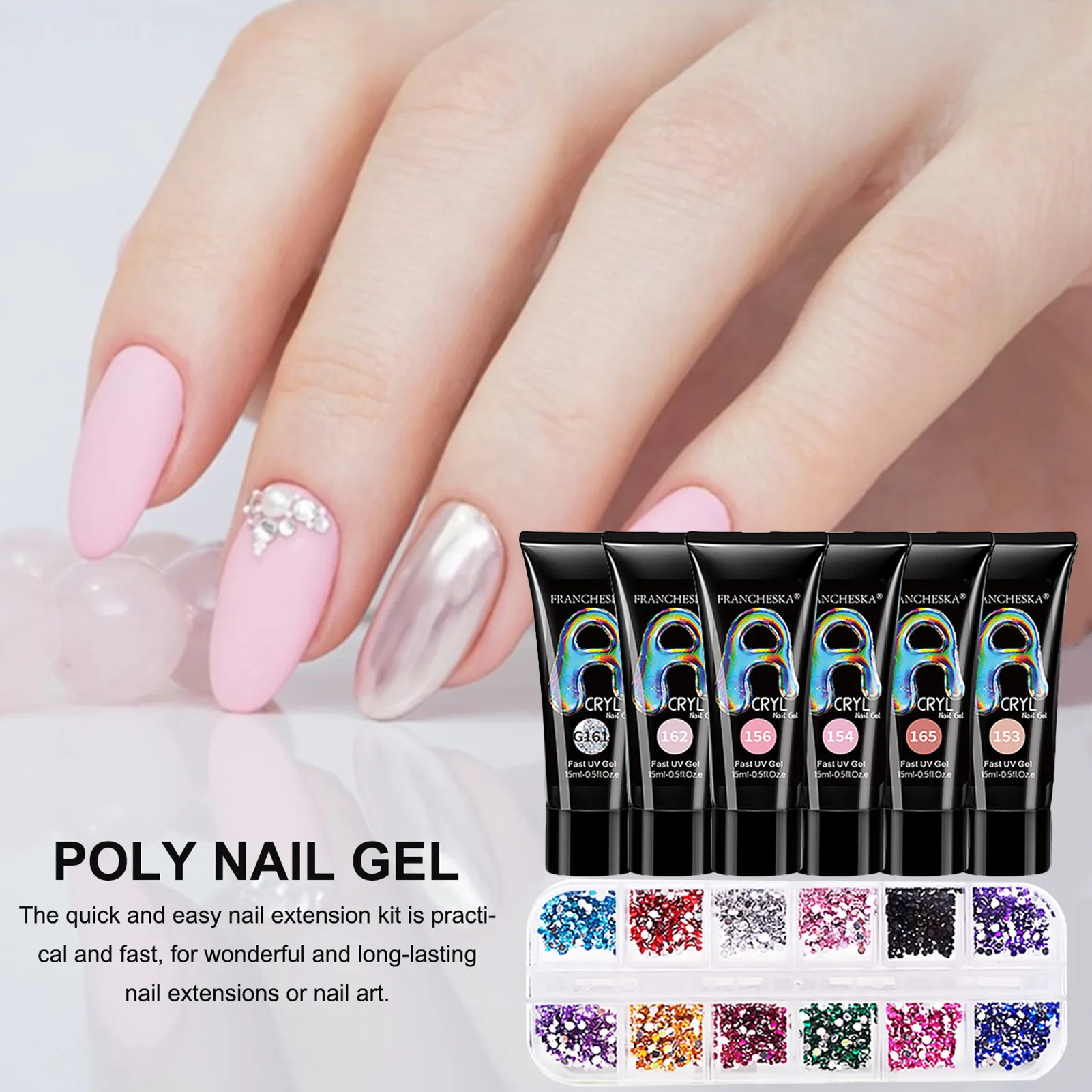 

Поли Гель-лак для ногтей, Гель-лак для ногтей комплект Акрил прозрачный Украшение для ногтей ювелирное изделие на ногти стразы кристаллы Ди...