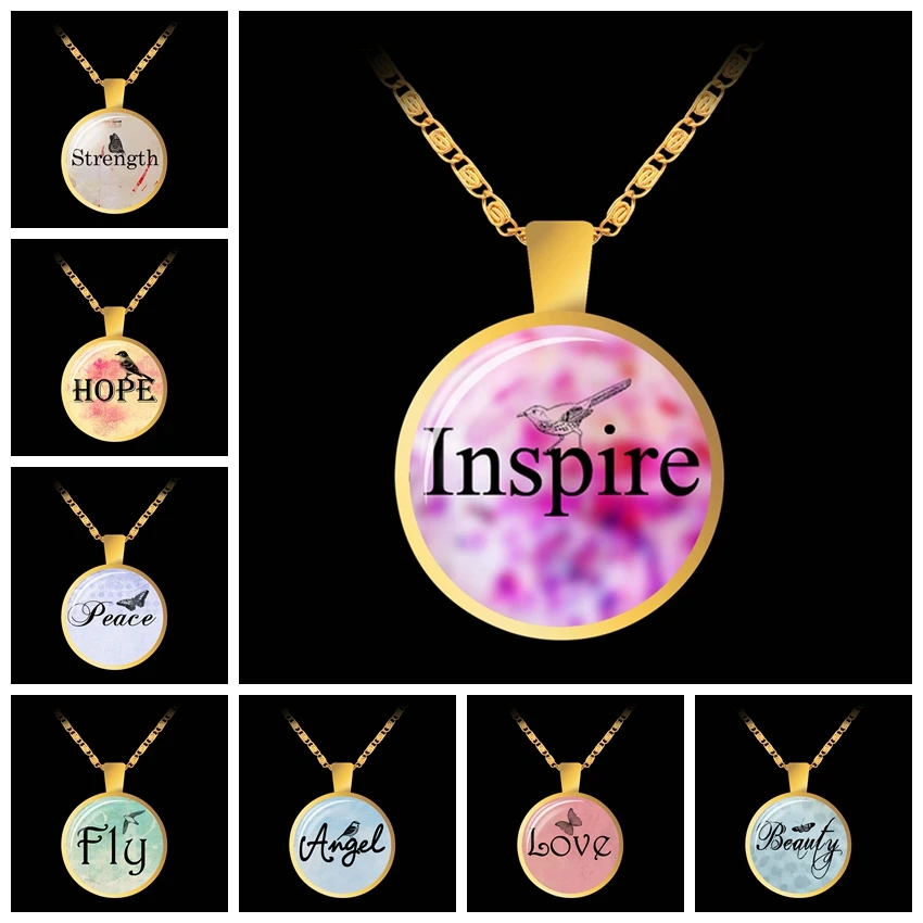 Сладкий Синг Мода Цитата письмо Стекло купол кулон ожерелье золотой цвет цепи