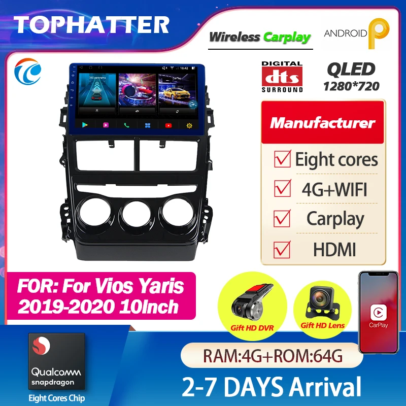 

Tophatter For Toyota Vios Yaris 2019-2020 Auto Car Radio 1Din HDAndroid 9.0 10Inch Multimedia Player Support Mirror Link DVR OBD