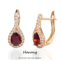 harong crystal zircon drop shaped shiny stud earrings copper rose gold color delicate aesthetic solid earring for women girls