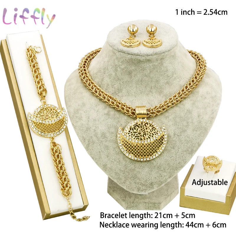 Африканские Золотые Ювелирные наборы для женщин Кристалл Свадебные ожерелье