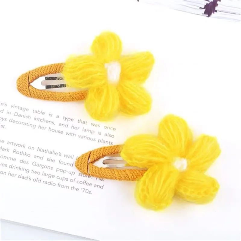 2pcs drop yellow M MISM, 2 шт., Хит, корейский стиль, Осень-зима, шерсть, вязаный крючком, сладкий цветок, заколка для волос, BB зажим для девушек, женщин, милые заколки, аксессуары для волос - Цвет: 2pcs drop yellow