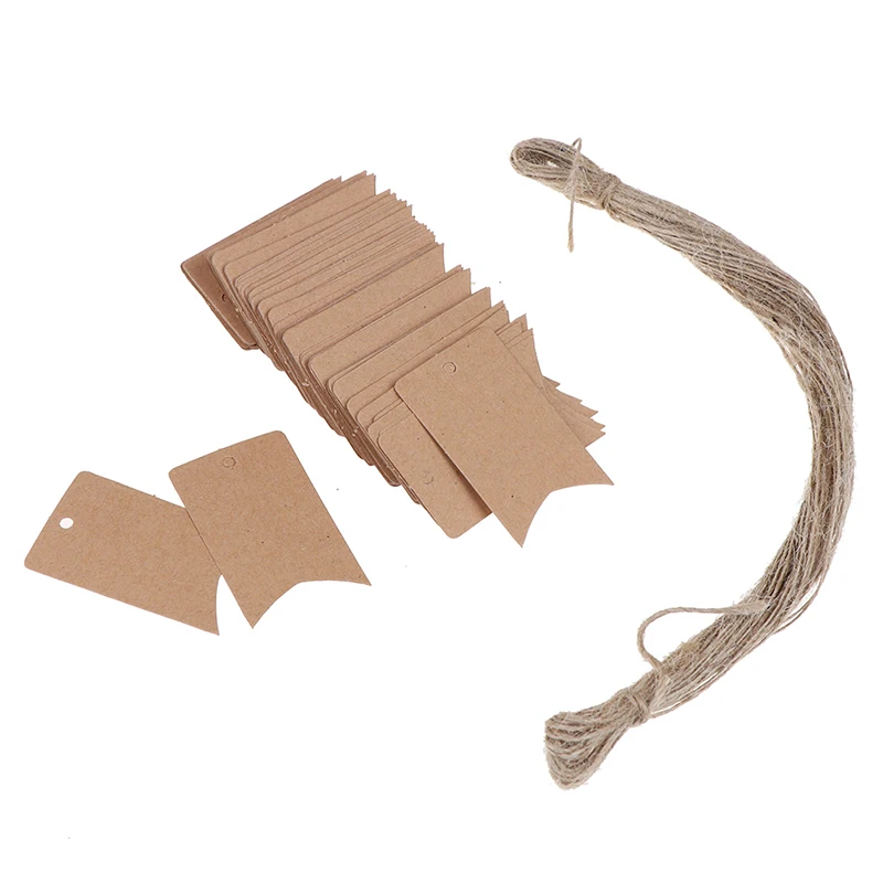 100 шт новые натуральные коричневые бирки из крафт бумаги с джутовым шпагатом для