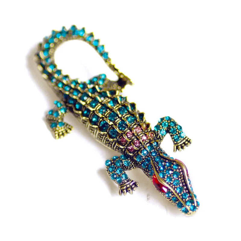 

HOSENG Punk Colorful Crocodile Animal Brooch Men Suit Luxury Rhinestone Jewelry Accessories Anniversary Birthday Gift HS_123