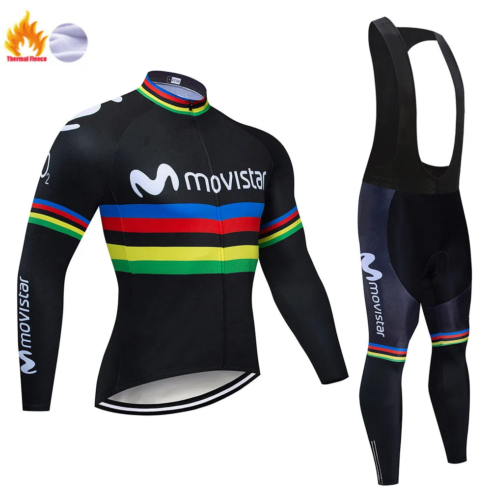 Cycling suit Movistar Pro Team зимний теплый флисовый длинный комплект одежды для мужчин, Велоспорт Джерси, нагрудник, велосипед, Ropa Ciclismo, велосипедная одежда - Цвет: Cycling suit