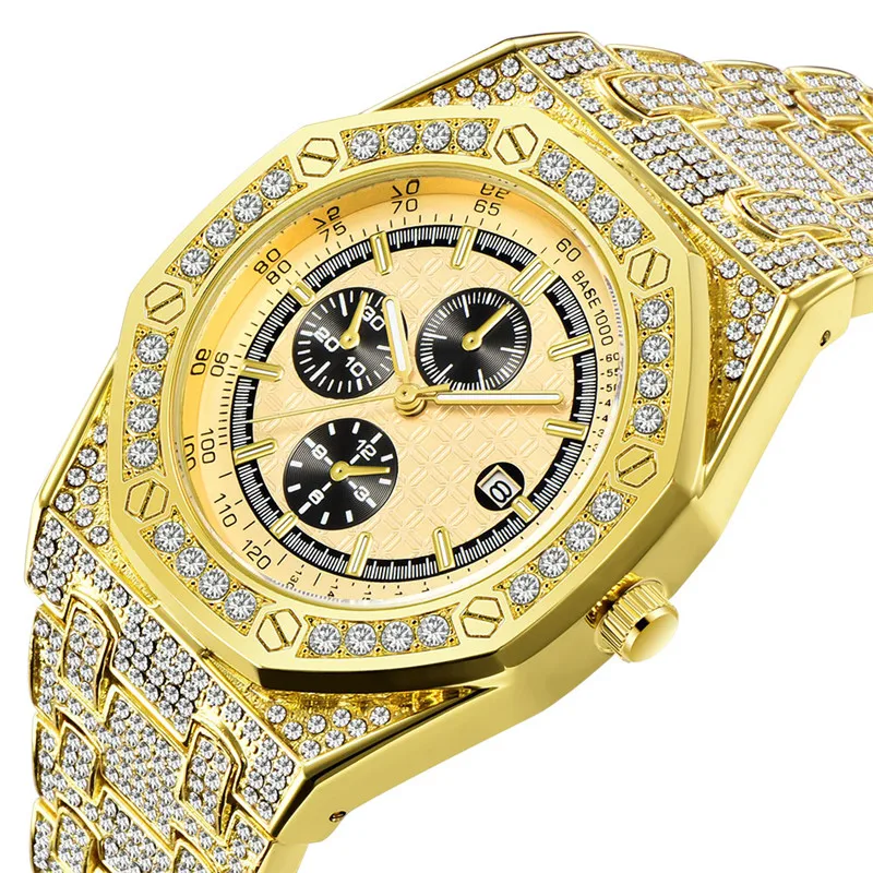 

Men Luxury Brand Watches Fashion Alloy Band Gold Diamond Calendar Quartz Vintage Watch Erkek Saat Relogio Masculino ouro 2021